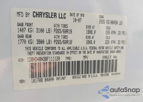 2008 Dodge Durango Slt из США, поврежденный, VIN 1D8HD48N38F111120